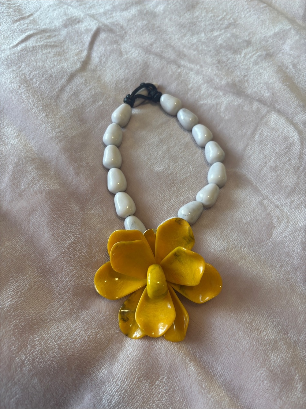Statement Yellow Flower Necklace with White Beads